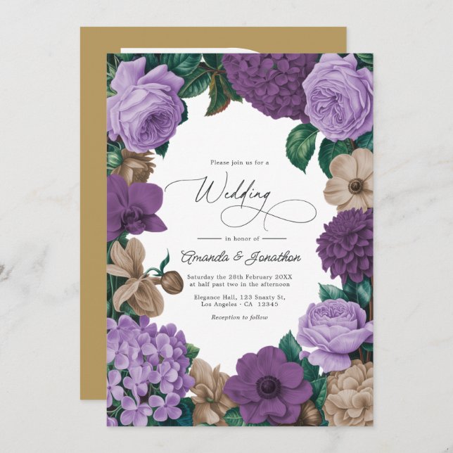 Convite Mauve Quartz, Dusty Plum & Latte Beige Wedding (Frente/Verso)