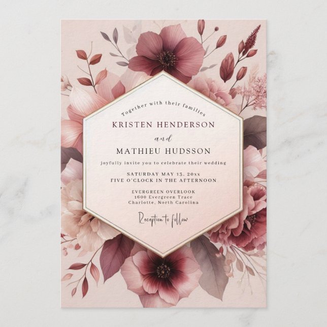 Convite Mauve Romantic Bloom Wedding (Frente)