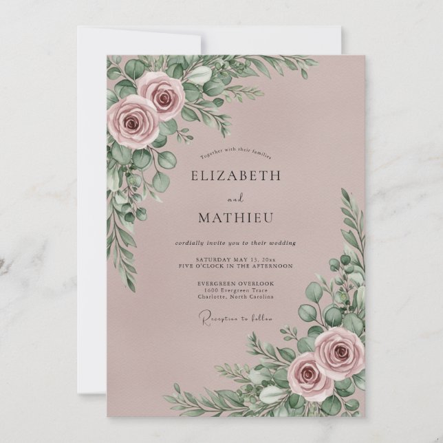 Convite Mauve Romantic Botanical Wedding (Frente)