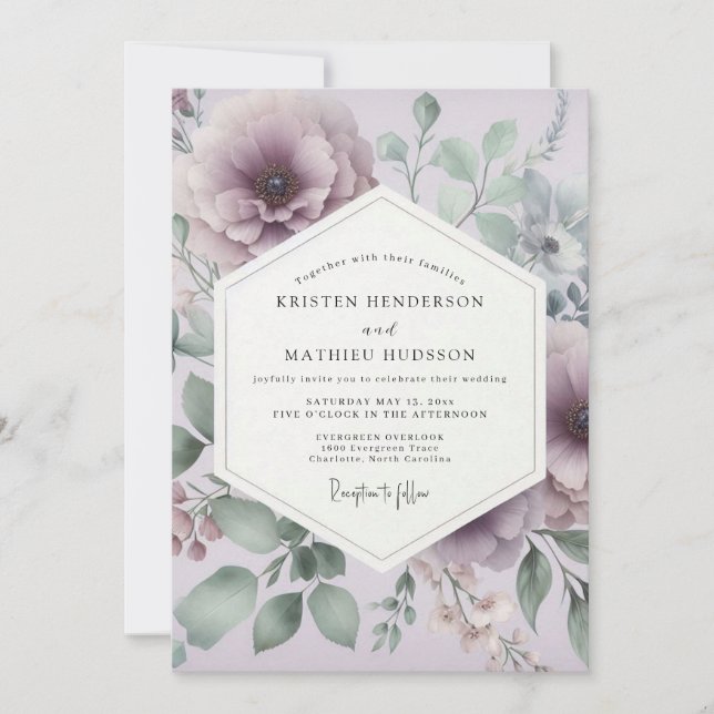 Convite Mauve Sage Ethereal Wedding (Frente)