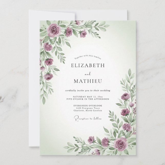 Convite Mauve Sage Tranquil Spring Wedding (Frente)