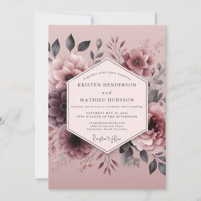 Convite Mauve Somber Flora Wedding (Frente)