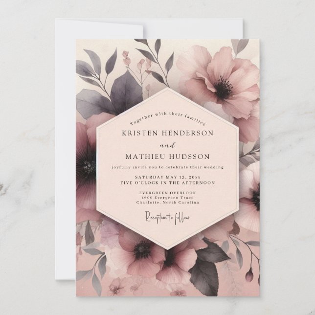 Convite Mauve Umbral Bloom Wedding (Frente)