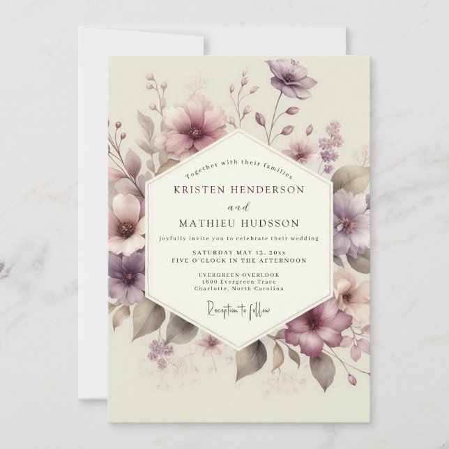 Convite Mauve Watercolor Bloom Wedding (Frente)