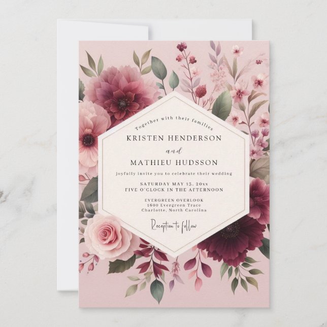 Convite Mauve Watercolor Bloom Wedding (Frente)