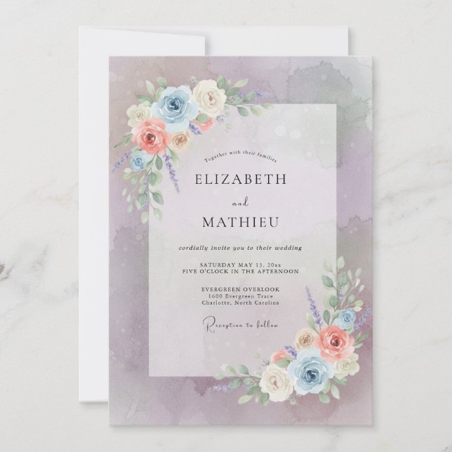 Convite Mauve Whimsical Floral Wedding (Frente)
