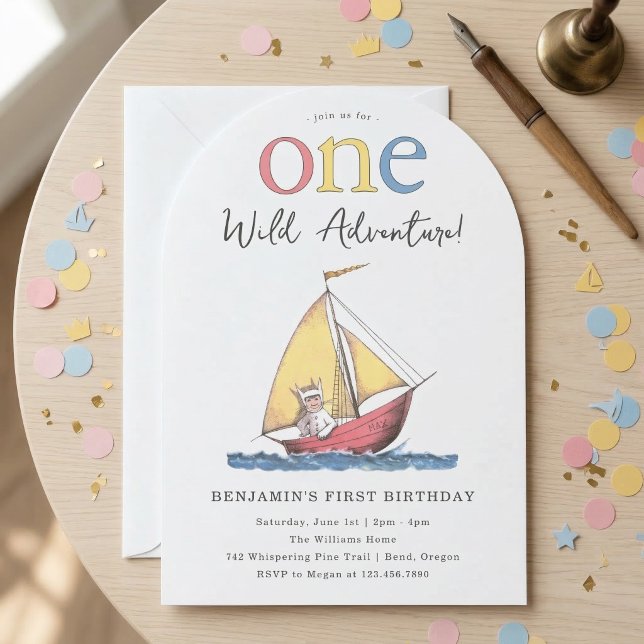 Convite Max | One Wild Adventure 1st Birthday  (Simulated invitation on table)