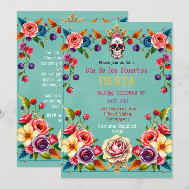 Convite 💀 🎉 Me Encaixe, Día de los Muertos (Frente/Verso)