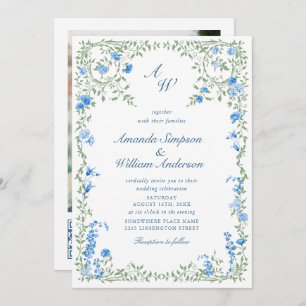 Convite Meadow Blue French Rosas Wedding Código QR Foto