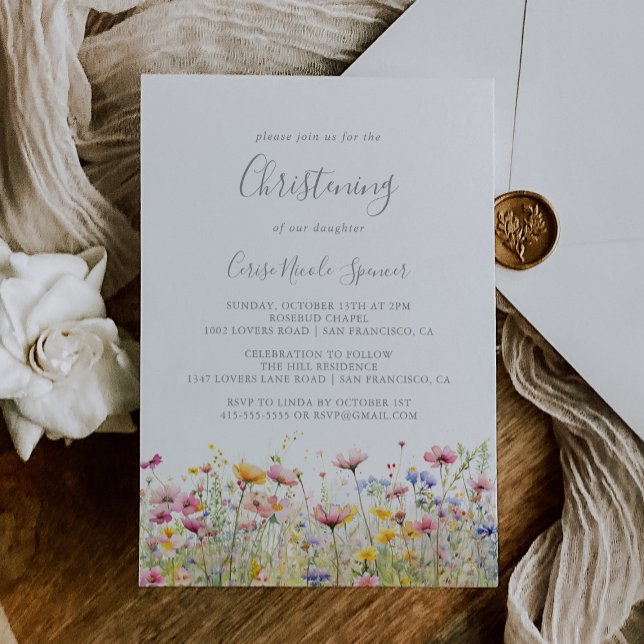 Convite Meadow Colorful Wildflower Christening (Criador carregado)