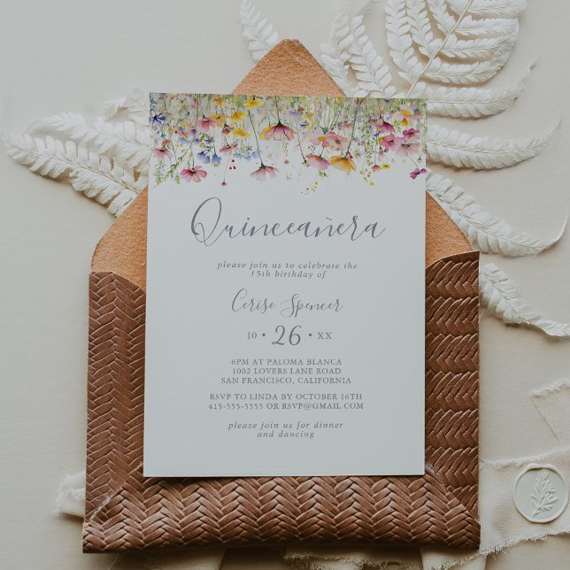 Convite Meadow Colorter Wildflower Quinceañera (Criador carregado)