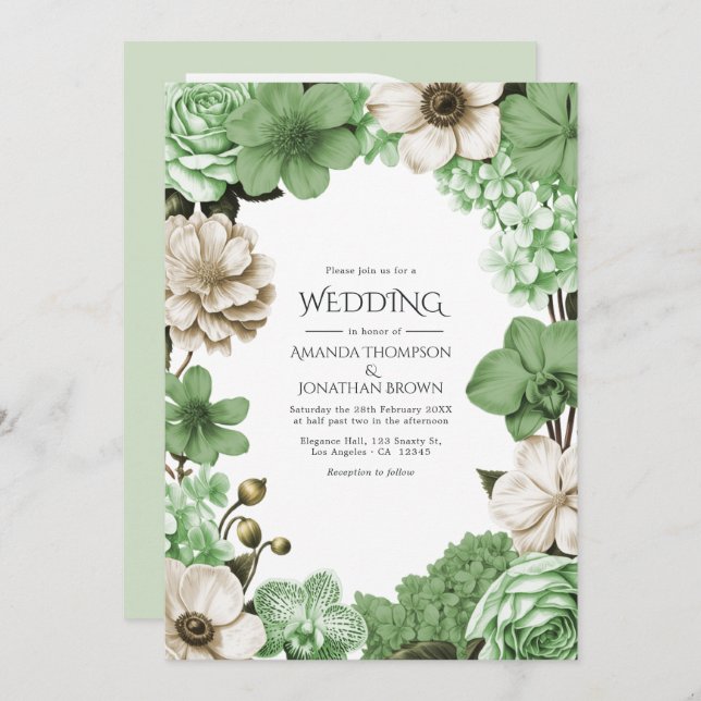 Convite Meadow Fern, Pistachio Silk & Willow Ivory Wedding (Frente/Verso)