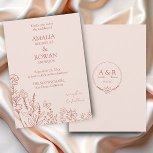 Convite Meadow Flowers Misty Rosa Wedding