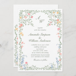 Convite Meadow Pastel French Rosas Floral Wedding Código Q