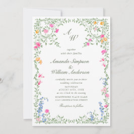 Convite Meadow Pastel French Rosas Floral Wedding Código Q