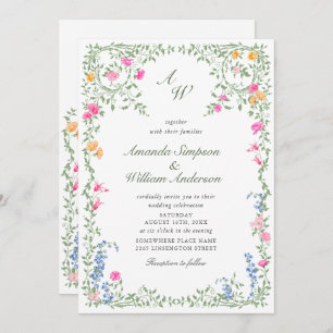 Convite Meadow Pastel French Rosas Floral Wedding Código Q