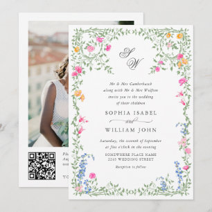 Convite Meadow Pastel French Rosas Floral Wedding Código Q