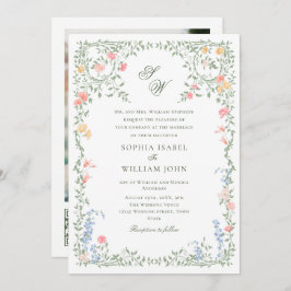 Convite Meadow Pastel French Rosas Floral Wedding Código Q