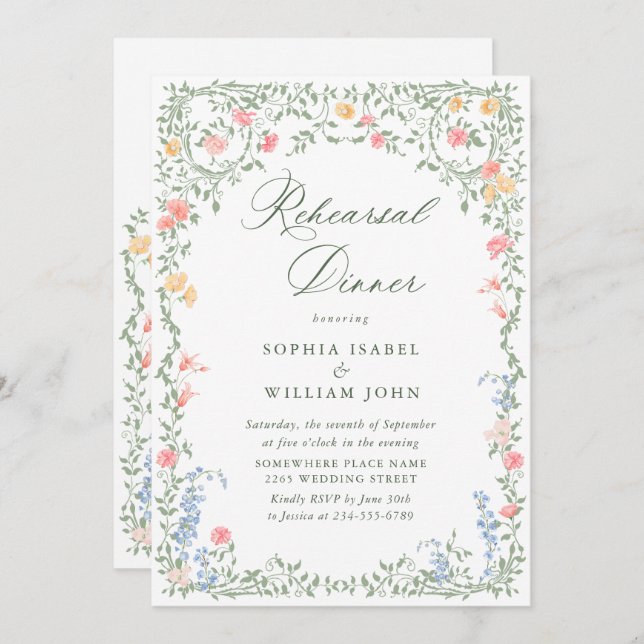 Convite Meadow Pastel French Rosas Janto de ensaio floral (Frente/Verso)