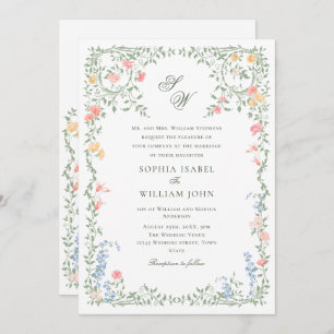 Convite Meadow Pastel Rosas Franceses Casamento Floral