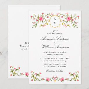 Convite Meadow Pastel Rosas Franceses Casamento Floral