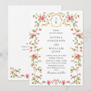 Convite Meadow Pastel Rosas Franceses Casamento Floral