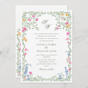 Convite Meadow Pastel Rosas Franceses Casamento Floral