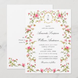 Convite Meadow Pastel Rosas Franceses Casamento Floral