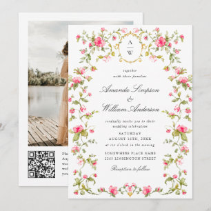 Convite Meadow Pastel Rosas Franceses Casamento Floral