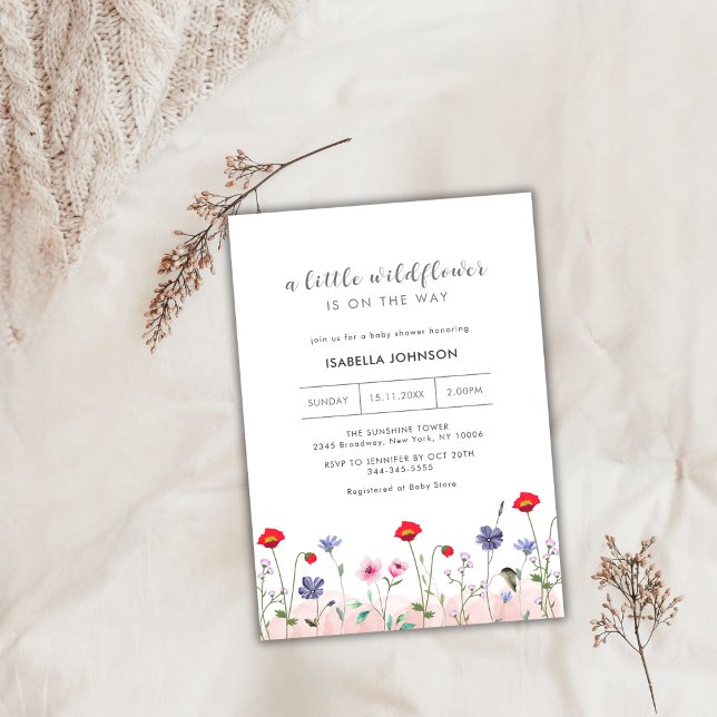 Convite Meadow Summer Little Wilflower Chá de fraldas (Meadow Summer Little Wildflower Baby Shower Invitation)