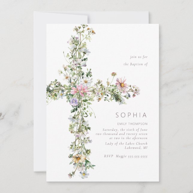 Convite Meadow wildflower atravessa o Natal do Batismo (Frente)