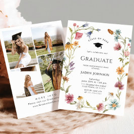 Convite Meadow Wildflower Boho 4 Photo Graduation Party