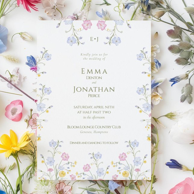 Convite Meadow Wildflower Green Garden Wedding Invitation (Criador carregado)