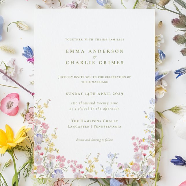 Convite Meadows Garden Wildflowers Spring Summer Wedding (Meadows Garden Wildflowers Spring Summer Wedding Invitation)
