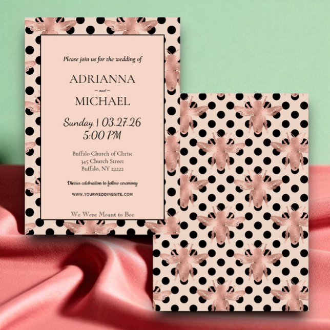 Convite Meant to Bee Rustic Pink Wedding Invitation (Criador carregado)