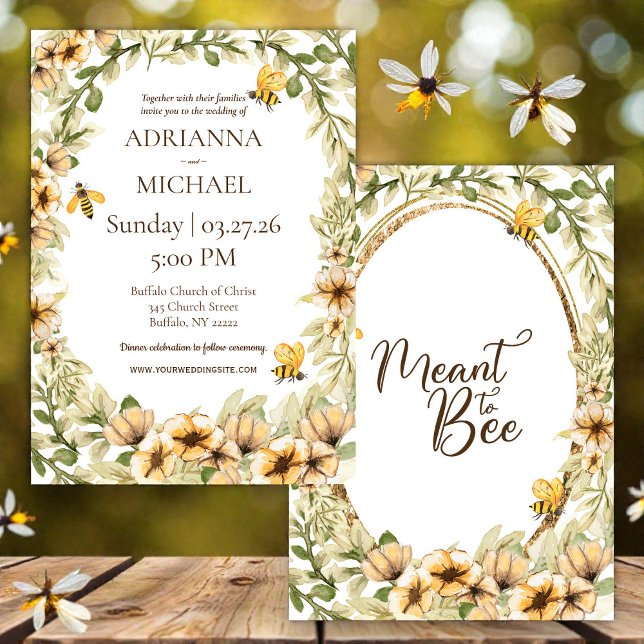 Convite Meant to Bee Rustic Yellow Wedding Invitation (Criador carregado)