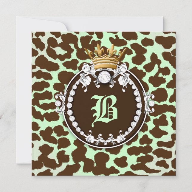 Convite Medalha Diamond 311 Leopard Brown Mint Green (Frente)
