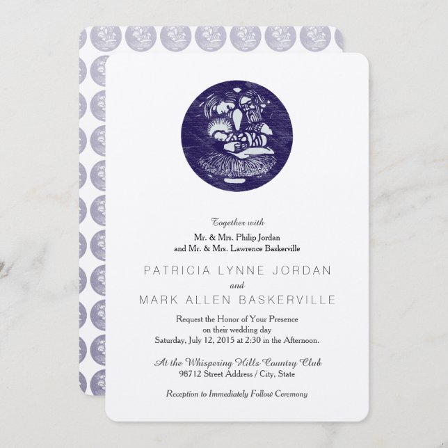 Convite Medalhão de Natividade Letterpress (Frente/Verso)