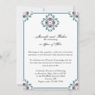 Convite Medalhão Floral no Aniversário do Casamento de Tea
