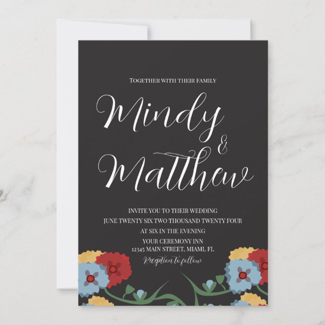 Convite Medical Folk Florals Wedding Invitation (Frente)