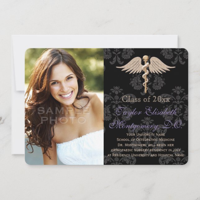 Convite Medicina Osteopática Roxa Do School Graduação (Frente)