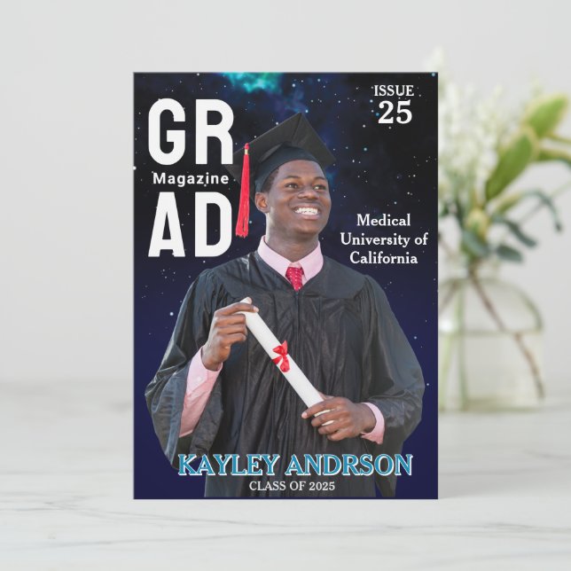 Convite Médico de Graduação de Fotos Elegante (Em pé/Frente)