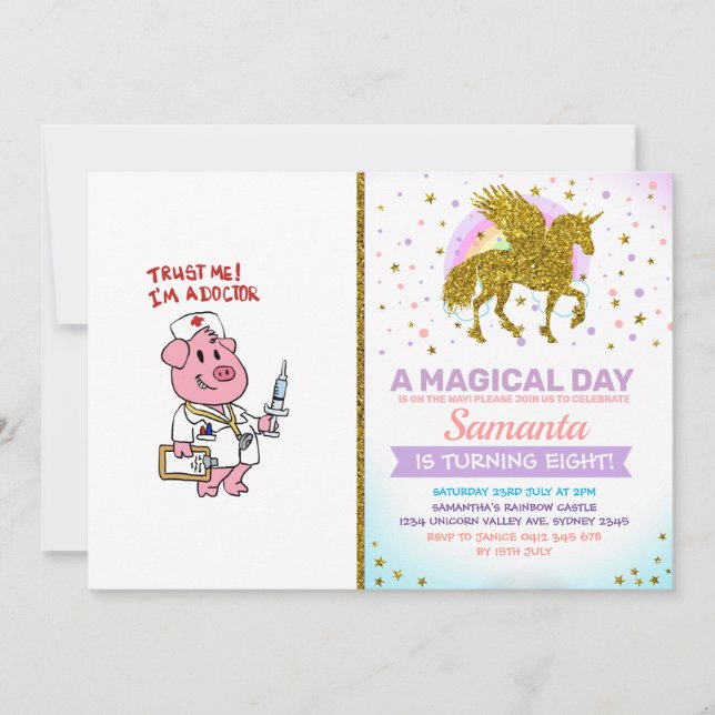 Convite Médico suíno com seringa à mão| escolher cor (Frente)