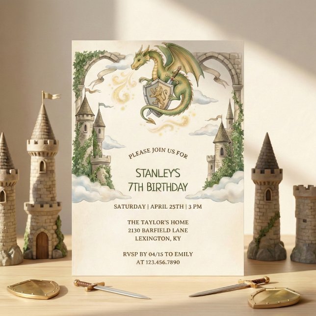 Convite Medieval Dragon Castle Birthday Party (Medieval Dragon Castle Birthday Party Invitation)