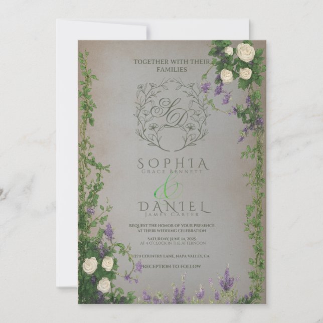 Convite Medieval Garden Romance Wedding Invitation (Frente)
