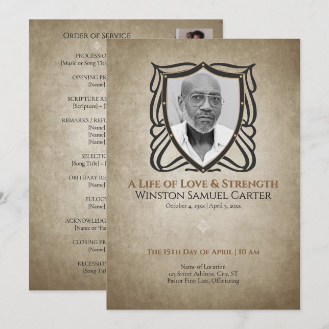 Convite Medieval‑Inspired Shield 5 Photo Collage Memorial (Frente/Verso)