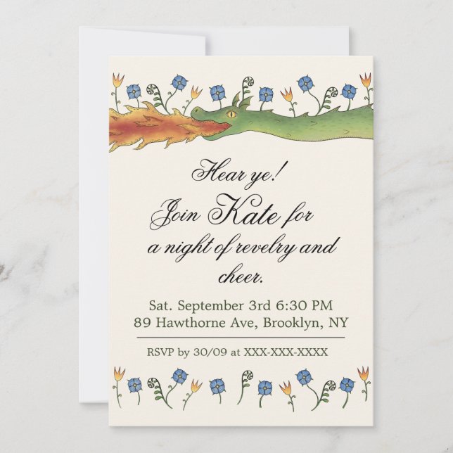 Convite Medieval Ren Faire  dragon Invitation (Frente)