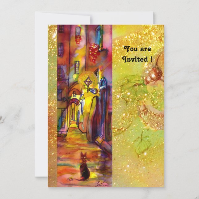 Convite MEDIEVE BECO POR NOITE EM FLORENÇA,amarelo vermelh (Frente)