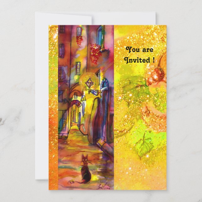 Convite MEDIEVE BECO POR NOITE EM FLORENÇA,amarelo vermelh (Frente)