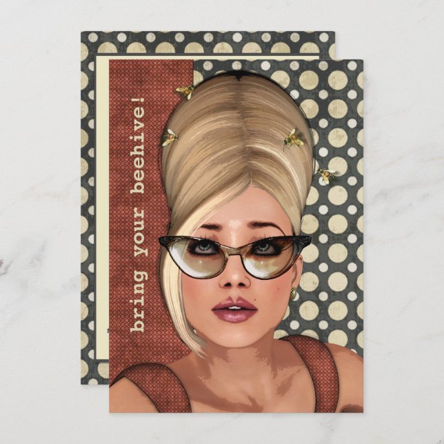 Convite Médio Retrópico Belinda Beehive (Frente/Verso)